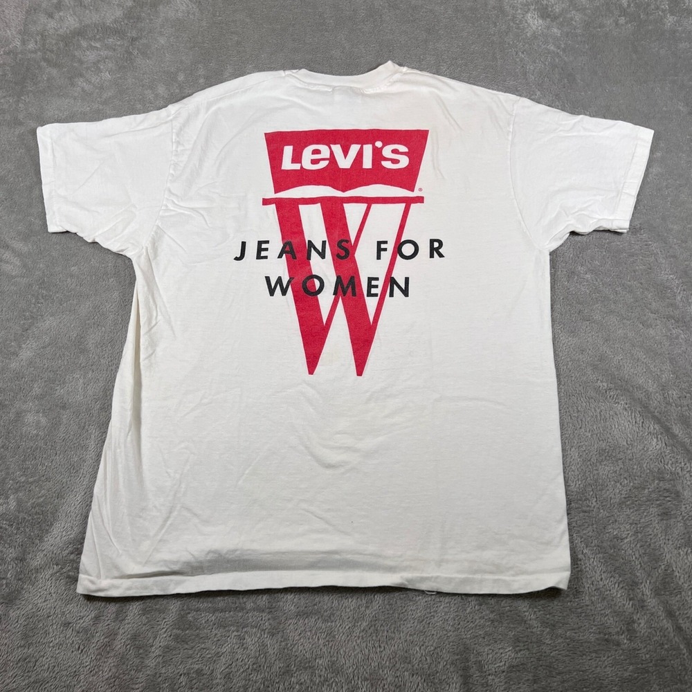 VTG Levi's Graphic T-Shirt XL White Jeans For Women Hanes Beefy-T Single Stitch